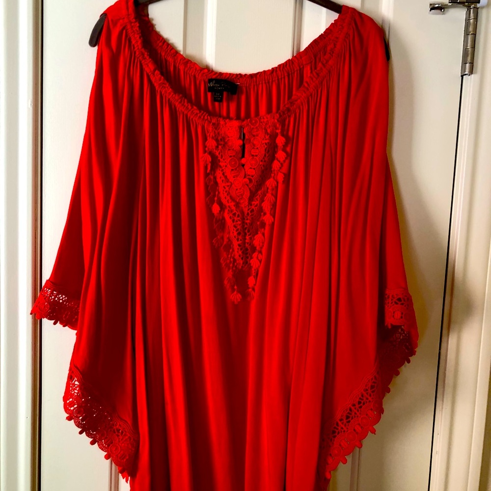 Red cold shoulder peasant top